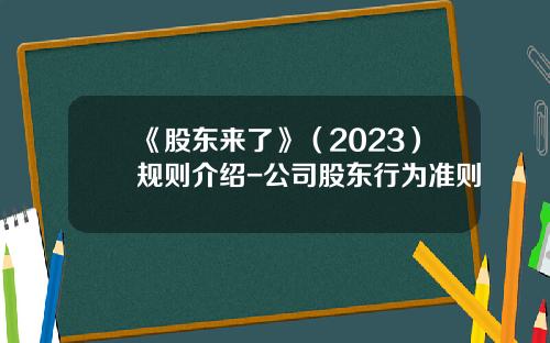 《股东来了》（2023）规则介绍-公司股东行为准则