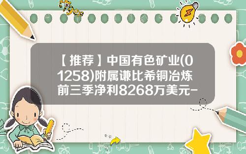 【推荐】中国有色矿业(01258)附属谦比希铜冶炼前三季净利8268万美元-谦比希铜冶炼有限公司