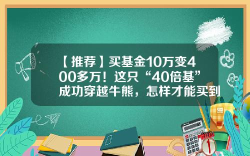 【推荐】买基金10万变400多万!这只“40倍基”成功穿越牛熊,怎样才能买到牛基?-富国天益价值基金净值