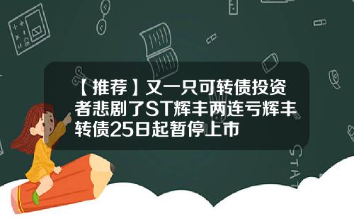 【推荐】又一只可转债投资者悲剧了ST辉丰两连亏辉丰转债25日起暂停上市