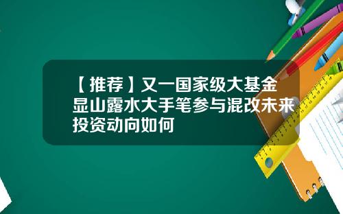 【推荐】又一国家级大基金显山露水大手笔参与混改未来投资动向如何