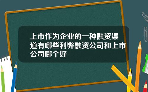 上市作为企业的一种融资渠道有哪些利弊融资公司和上市公司哪个好