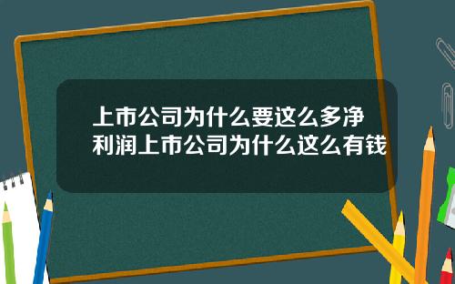 上市公司为什么要这么多净利润上市公司为什么这么有钱
