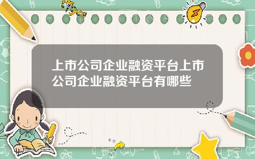 上市公司企业融资平台上市公司企业融资平台有哪些