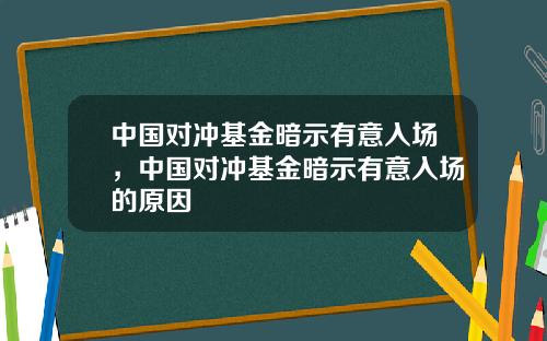 中国对冲基金暗示有意入场,中国对冲基金暗示有意入场的原因