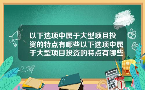 以下选项中属于大型项目投资的特点有哪些以下选项中属于大型项目投资的特点有哪些方面