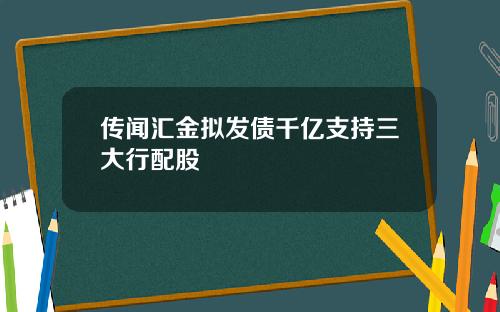 传闻汇金拟发债千亿支持三大行配股