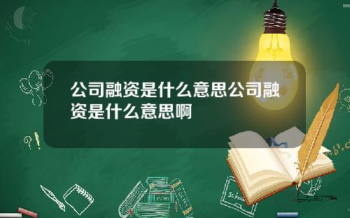 公司融资是什么意思公司融资是什么意思啊