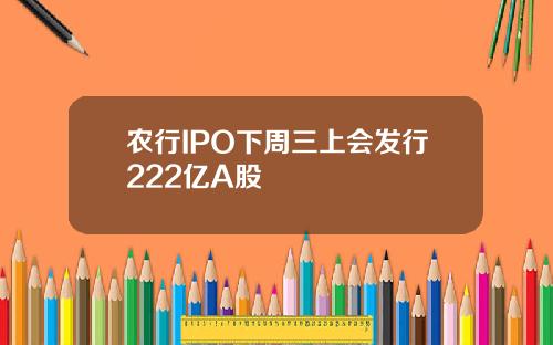 农行IPO下周三上会发行222亿A股