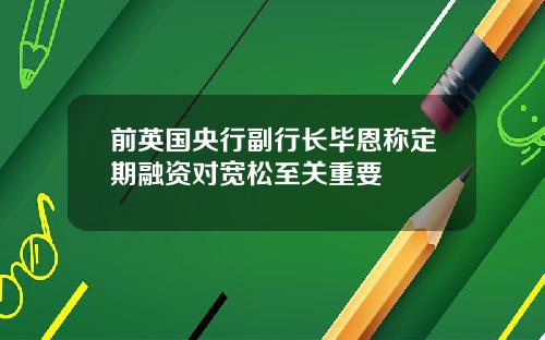 前英国央行副行长毕恩称定期融资对宽松至关重要