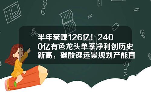 半年豪赚126亿！2400亿有色龙头单季净利创历史新高，碳酸锂远景规划产能直追赣锋和天齐锂业-深圳市湘源贸易有限公司