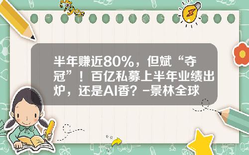 半年赚近80%，但斌“夺冠”！百亿私募上半年业绩出炉，还是AI香？-景林全球基金