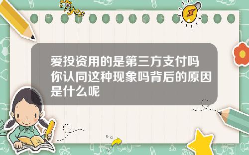 爱投资用的是第三方支付吗你认同这种现象吗背后的原因是什么呢