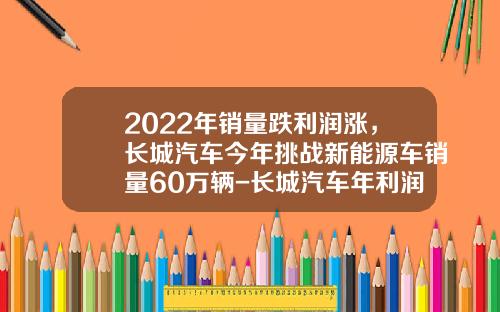 2022年销量跌利润涨，长城汽车今年挑战新能源车销量60万辆-长城汽车年利润多少