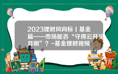 2023理财风向标丨基金篇——市场能否“守得云开见月明”？-基金理财视频