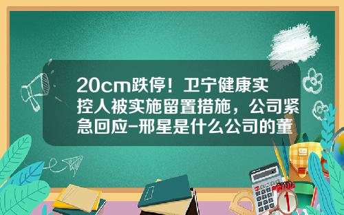 20cm跌停！卫宁健康实控人被实施留置措施，公司紧急回应-邢星是什么公司的董事