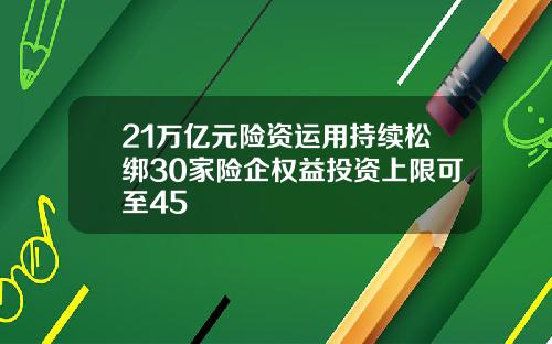 21万亿元险资运用持续松绑30家险企权益投资上限可至45