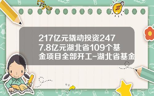 217亿元撬动投资2477.8亿元湖北省109个基金项目全部开工-湖北省基金