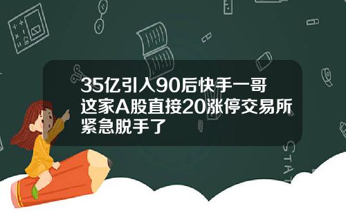 35亿引入90后快手一哥这家A股直接20涨停交易所紧急脱手了