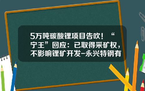 5万吨碳酸锂项目告吹！“宁王”回应：已取得采矿权，不影响锂矿开发-永兴特钢有限公司