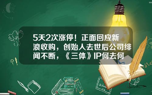 5天2次涨停！正面回应新浪收购，创始人去世后公司绯闻不断，《三体》IP何去何从？-收购天弘基金