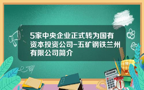 5家中央企业正式转为国有资本投资公司-五矿钢铁兰州有限公司简介