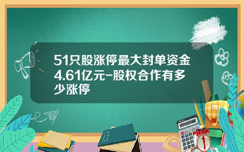 51只股涨停最大封单资金4.61亿元-股权合作有多少涨停