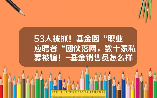 53人被抓！基金圈“职业应聘者“团伙落网，数十家私募被骗！-基金销售员怎么样