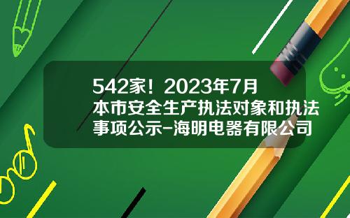 542家！2023年7月本市安全生产执法对象和执法事项公示-海明电器有限公司