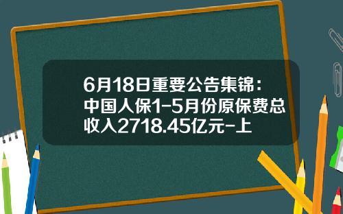 6月18日重要公告集锦：中国人保1-5月份原保费总收入2718.45亿元-上海金智晟东电力科技有限公司