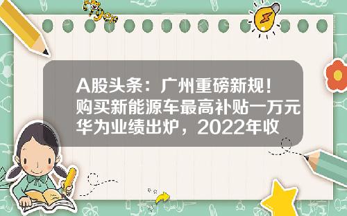 A股头条：广州重磅新规！购买新能源车最高补贴一万元华为业绩出炉，2022年收入达到6423亿元-000990基金【新闻】.