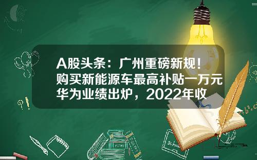 A股头条：广州重磅新规！购买新能源车最高补贴一万元华为业绩出炉，2022年收入达到6423亿元-002269基金【新闻】.
