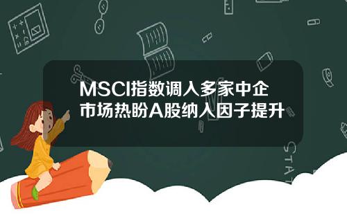 MSCI指数调入多家中企市场热盼A股纳入因子提升