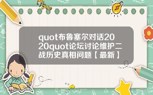 quot布鲁塞尔对话2020quot论坛讨论维护二战历史真相问题【最新】