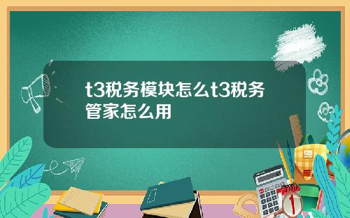 t3税务模块怎么t3税务管家怎么用