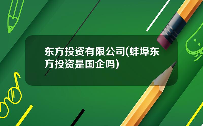 东方投资有限公司(蚌埠东方投资是国企吗)
