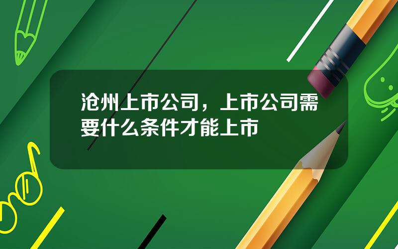 沧州上市公司，上市公司需要什么条件才能上市